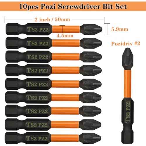 10PCS Magnetic PZ2 Pozi Screwdriver Bit Set Quick Release 1/4 Inch Hex Shank Pozidriv #2 Drill Bits S2 Alloy Steel Impact Driver Bit for Power Drilling (2 Inch Length)