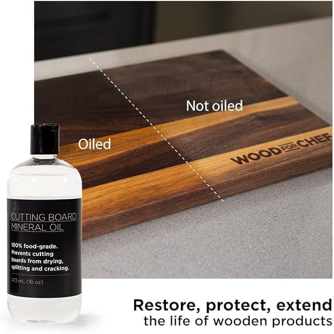 WoodForChef Clear Food Grade Mineral Oil (8.5 oz) | Food Safe for Cutting Boards & Kitchen Utensils