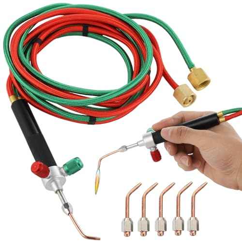 Lnrueg Mini Oxygen Acetylene Torch Kit, Handheld Oxygen Welding Torch, Portable Propane Soldering Torch with 5 Tips, Jewelry Repair Torch, 3092¡ÆF (1700¡ÆC) Welding Tool for Crafts, Electronics