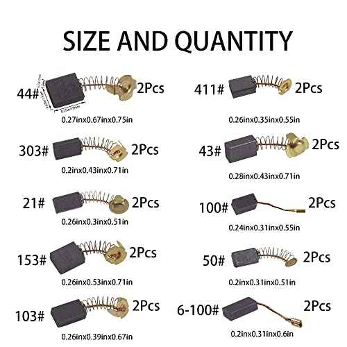 20Pcs Electric Motor Carbon Brushes 10 Different Sizes for Replacement Repair Power Tool Part