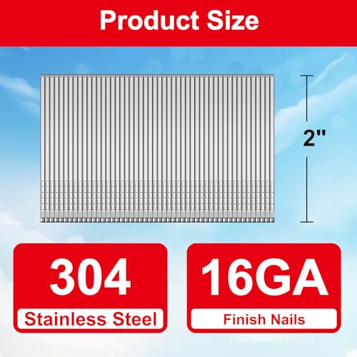 SimCos 16 Gauge 2 Inch Stainless Steel Finish Nails 1800 Pack for Outdoor & Indoor Use
