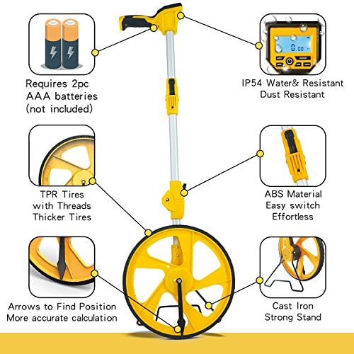 Zozen Yellow Measuring Wheel Digital Display – Imperial & Metric, 0.03% Accuracy