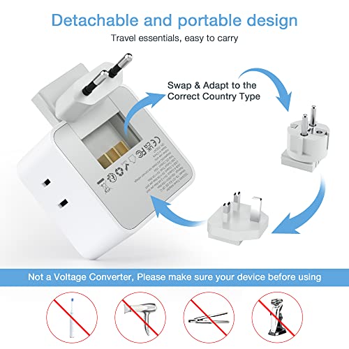 TESSAN All European UK Travel Plug Adapter Kit, Detachable Type C/G/E/F, White/Grey