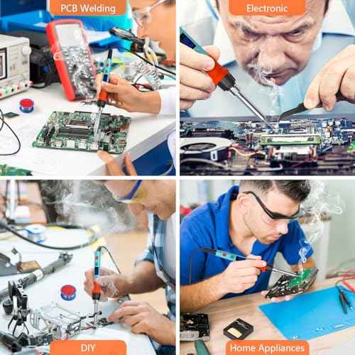 Soldering Iron Kit, 90W LED Digital Soldering Gun kit with Ceramic Heater, 110V Adjustable Temperature Solder Welding Iron Kits, Auto-sleep, Thermostatic Design, Blue