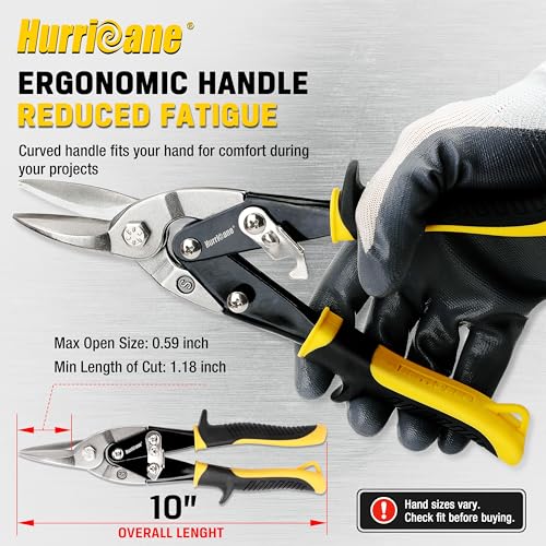 HURRICANE 10 Inch Straight Cut Aviation Tin Snips - Metal Shears for Thin Sheet Metal, Aluminum & DIY