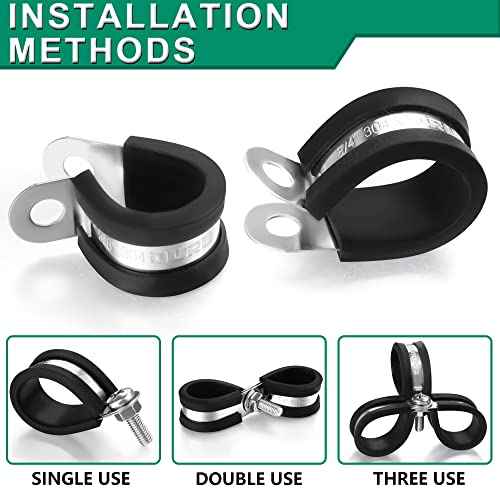 30pcs 3/8 Inch Stainless Steel Cable Clamps,Rubber Coated Cushioned Insulated Cable Clamp,Automotive Cable Wire Clamps,Pipe Clamps,Metal Clamp for Tube,Lines,Wire Cord Installation(Black,10mm)