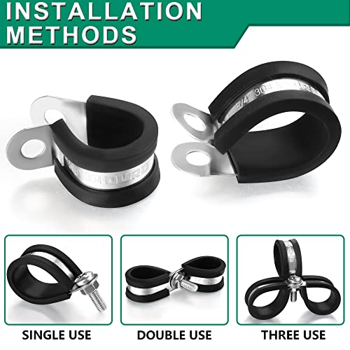 OURU 30pcs 3/8 Inch Stainless Steel Cable Clamps with Rubber Cushion, Insulated Wire & Pipe Support Kit