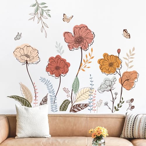 Wondever Boho Flower Wall Decals - Wildflower Floral Grass Stickers for Home Decor