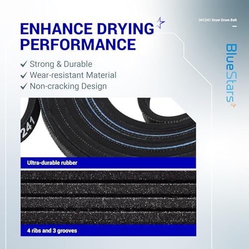 BlueStars 341241 Dryer Drum Belt Pack of 1 for Whirlpool/Kenmore Dryers