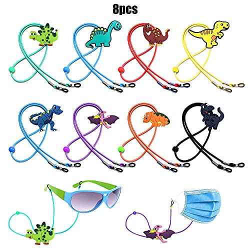 ZXSWEET 8 PCS Kids Glasses Strap Adjustable Dinosaur Anti-slip Eyeglass Straps for Boys Girls