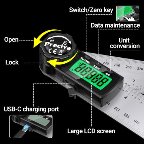 Preciva Black Rechargeable Digital Angle Finder