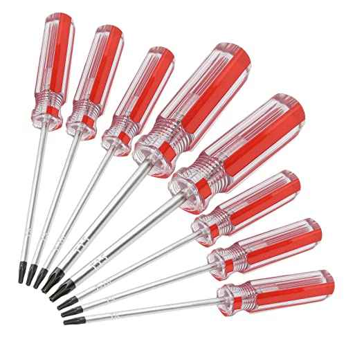 Piutouyar 8PCS Magnetic Torx Screwdriver Set - T8, T9, T10, T15 Torx Security Screwdriver, 3mm, 75mm Long (Red)