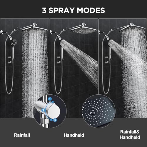 Veken Chrome 11.8-Inch High Pressure Rainfall Shower Head with Handheld & Adjustable Arm