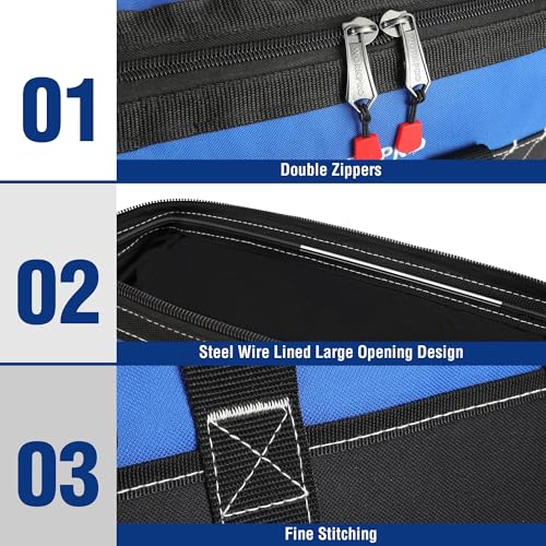 WORKPRO 16-inch Wide Mouth Tool Bag with Water-Proof Molded Base, Blue & Black