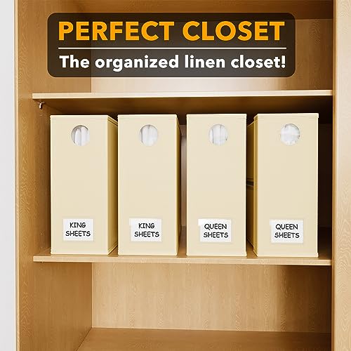 SpaceAid 4 Pack Bed Sheet Organizers and Storage, Foldable Sheet Organizer for Linen Closet, Sheets Set Folder Keeper with Window XL (Queen & King Size) Organizing Bedding Container, Beige