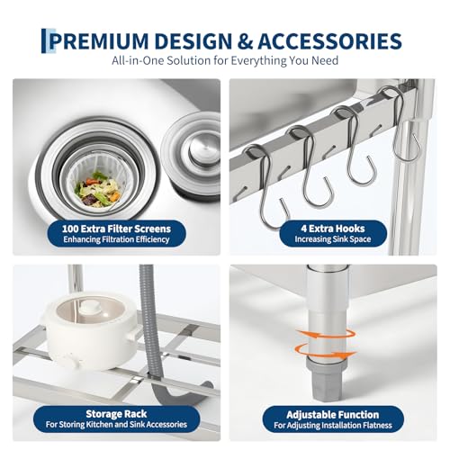 Garvee 24x20x41 Inch Stainless Steel Freestanding Utility Sink for Kitchen Garage Outdoor