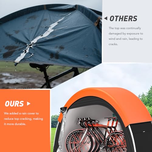 Orange Bike Tent with Rain Cover, Outdoor Storage Shed for 2-3 Bikes - PZT 79x32x65in