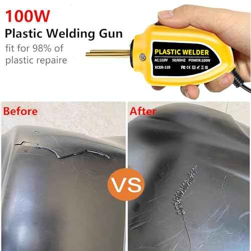 Portable 100W Plastic Welder 1200PCS Hot Staples Welding Repair Kit Hot Stapler Soldering Welder Gun Welding Rods Car Bumper Repair Kit for Crack Kayak Most Plastic(Yellow)