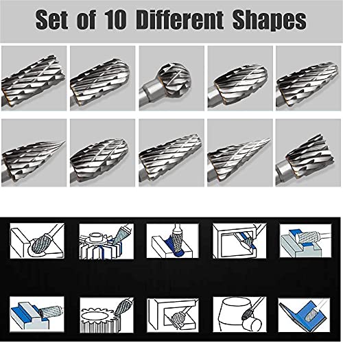 10PCS Tungsten Carbide Rotary Burr Set for Dremel - Wood, Metal Engraving & Drilling