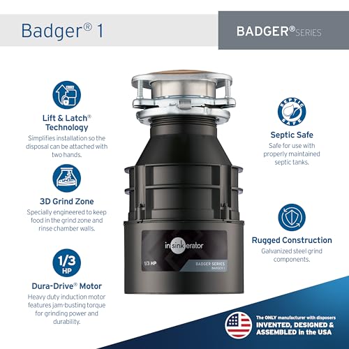 InSinkErator Badger 1/3 HP Garbage Disposal - Continuous Feed Kitchen Waste Processor