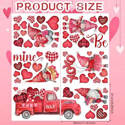 6 Sheets 54 Pieces Valentine¡®s Day Wall Decals Removable Decals Gnome Wall Stickers Love Heart Pattern Cupid Decal Valentine¡®s Day Decoration for Living Room Anniversary Party Home Decor