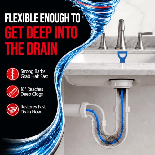 Drain Clog Remover Snake - Fast Hair and Debris Removal for Bathroom Drains