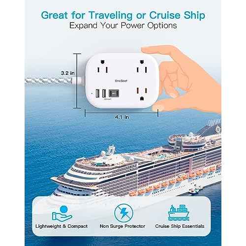 Cruise Essentials 2025,One Beat Travel Power Strip with USB C,Flat Plug Extension Cord with 3 Outlets 4 USB Ports(2 USB C),5 ft Desk Wall Outlet Extender,Non Surge Protector for Cruise,Dorm Room,ETL
