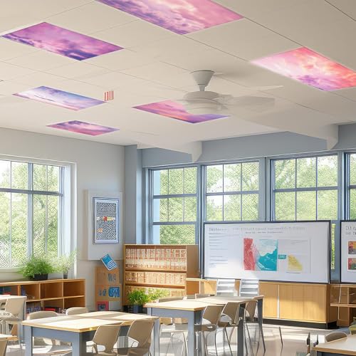 Wiooffen Sunset Fluorescent Light Covers - 6 Pack with Magnets for Classroom & Ceiling Lighting