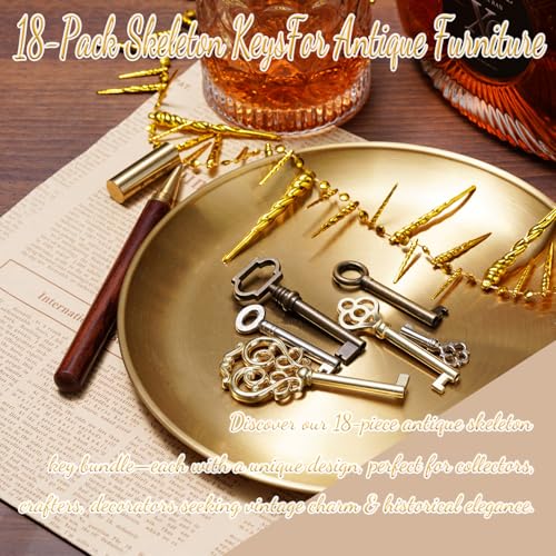 18 Pack Universal Skeleton Keys for Antique Furniture Locks - High-Quality Zinc Alloy