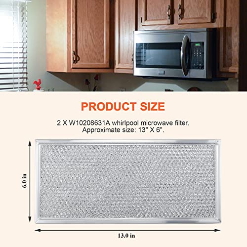 Beaquicy 2-Pack W10208631A Microwave Grease Filter 13 x 6 in - Replacement for Whirlpool/GE