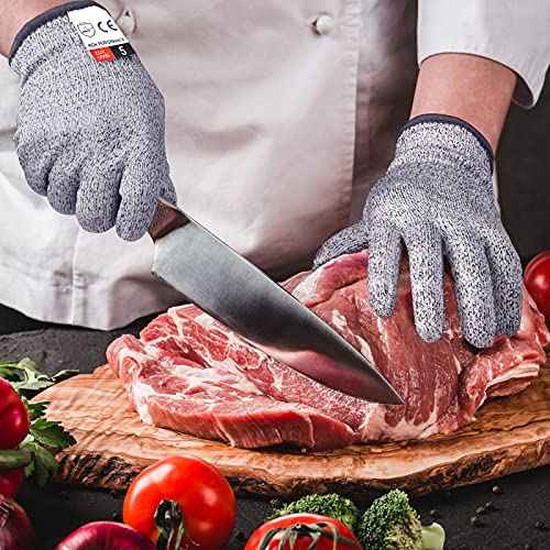 Cutting Gloves, 2 Pairs Cut Resistant Gloves, Cut Proof Gloves Kitchen, Cutting Gloves for Chef, Cut Gloves, Grey