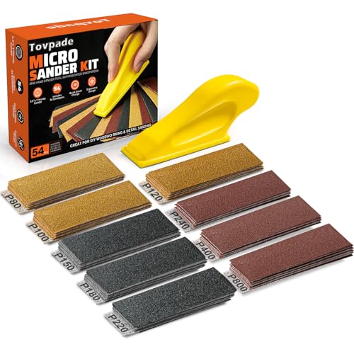 54PCS Micro Sander Kit with Detail & Mini Sanding Blocks, Grit 80-800 for Wood & Crafts