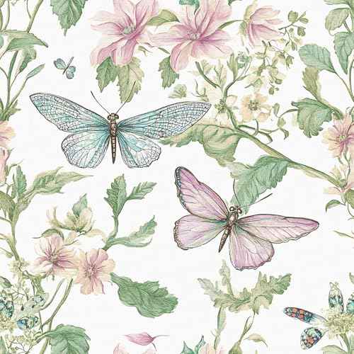 Jeweluck Floral Peel and Stick Wallpaper Butterfly Floral Contact Paper 16.9¡±x118.1¡± Vintage Flower Wallpaper Peel and Stick Leaf Removable Self Adhesive Wall Paper for Bathroom Decorative Vinyl