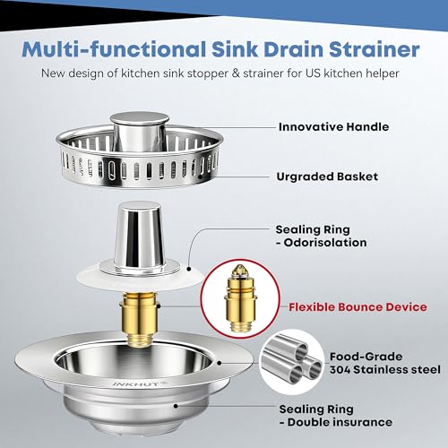 Inkhut Silver 3-in-1 Kitchen Sink Drain Strainer - 1 Pack Upgrade