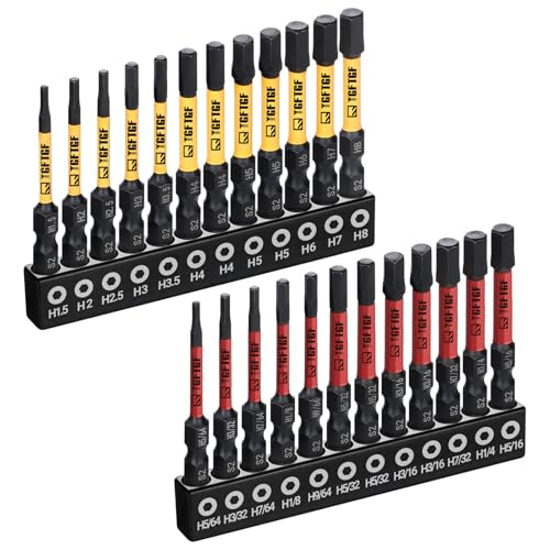 TGFTGF 24-Piece Impact Hex Allen Wrench Drill Bit Set, 2-Inch, Metric & SAE, S2 Steel, Magnetic, Color-Coded, Automotive & Home Use