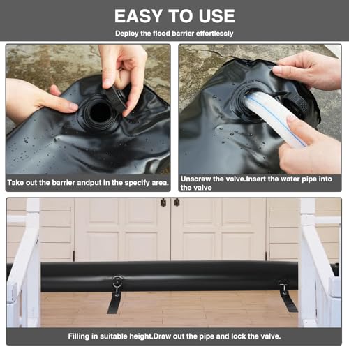 2 Pack 6 ft Flood Barrier for Home, Reusable Outdoor Water Barriers,Water Barrier for Flooding,Sand Bags for Flooding,Flood Barrier for Home Flood Prevention for Rainy Season 0.6MM Thick