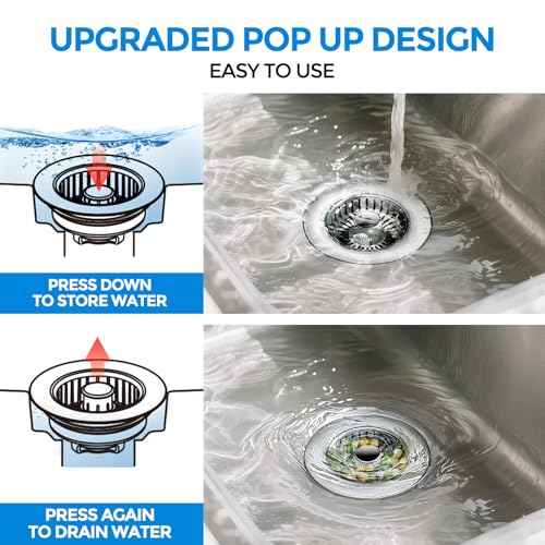 zaa Kitchen Sink Drain Strainer - Kitchen Sink Stopper, 304 Stainless Steel Sink Drain Stopper, Sink Protector for Kitchen with Anti-Clog Filter, Fit US Standard 3-1/2'' Sink Drain Hole, Silver
