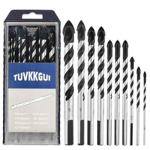 10PCS Masonry Drill Bit Set, Carbide Tip for Concrete/Brick/Tile/Glass/Wood/Etc, Industrial Strength, Includes Sizes: 1/8" - 1/2" by Tuvkkgui
