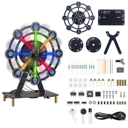 STEM Soldering Practice Kit - DIY Rotating Ferris Wheel Solder Practice Kit with 10 Light Modes, Colorful LED Electronics Soldering Projects for Adult Student Training Desk Decor Present