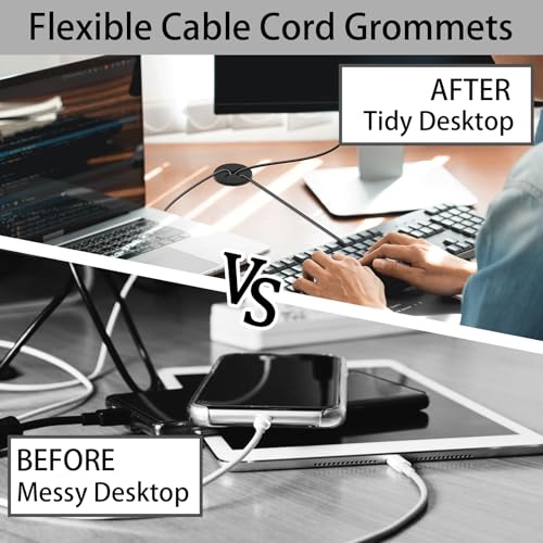KITANIS 1 Inch Black Cross Desk Grommet 13 Pieces with Hole Saw - Cable Management