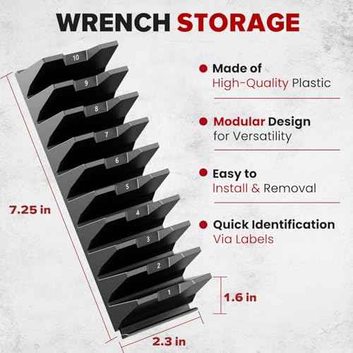 40 PCS Efficient Modular Wrench Organizer, Wrench Holder for Tool Drawer Storage, Wrench Tool Organizers with Metric & SAE Label, Professional Wrenchs Rack Organizer Set, Black