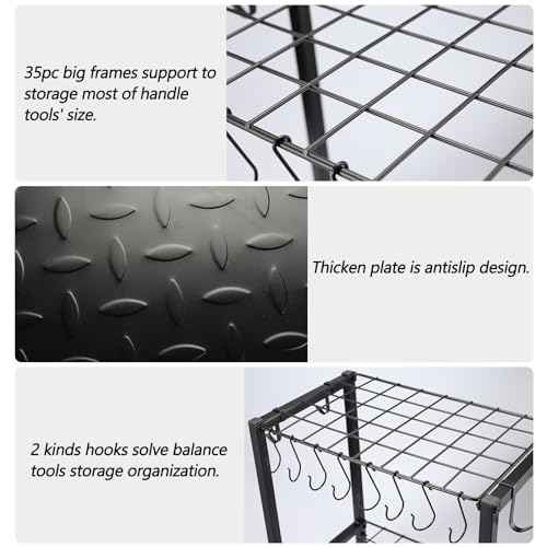 YueTong Garden Tool Organizer Heavy Duty,Yard Tool Tower Rack,Garage Storage Organization for Long Handle Tools,Rake,Brooms,Extra Hooks for Small Shovel,Shear.All Metal,Free Standing.