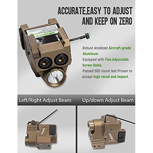 Red Green Laser Light Combo, 500 Lumens Red Green Laser, Supcompact Pistol Laser Light Combo, USB Rechargeable Red Green Laser Beam