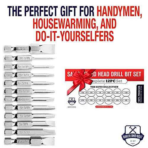 Slotted Screwdriver Bit Set | Premium12pc Complete SAE Set Bit Holder and Storage case Precision 1/4in Hex Shank Magnetic Flat Head Drive Bits Set 2 in Long Security Set for Drill Impact Drivers