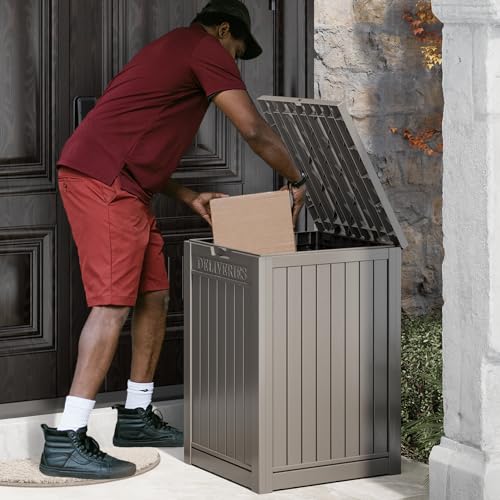 Grey 48 Gallon Lockable Outdoor Package Delivery Storage Box - Large Deck Resin Container