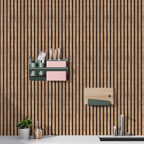 Yun-aeon Tan Wood Slats Peel and Stick Wallpaper 17.3" x 120" for Walls & Furniture