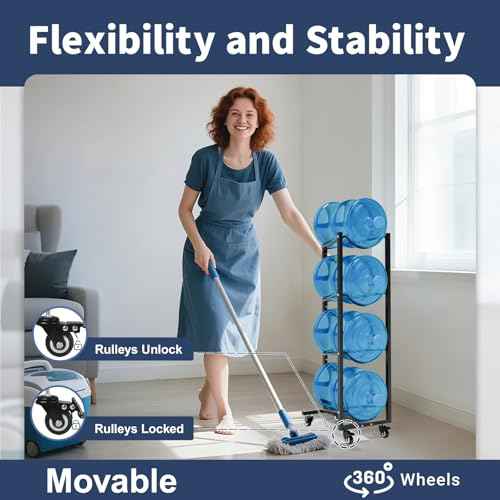 5 Gallon Water Jug Holder with Wheels 4 Tier 5 Gal Water Bottle Storage Rack Stand for Home Kitchen Office Gym Garage