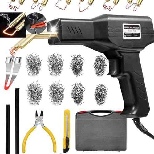 Plastic Welder,2 in 1 Plastic Welding Repair Kit with 1000pcs Hot Staples,2pcs Plastics Welding Rods,knife,Plier, Hot Staples Weld Gun Repair Kit for Car Bumper And Most Plastics(Black)