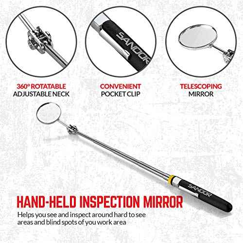 3 Pcs Inspection Tool Set - Magnetic Parts Tray, Telescoping Inspection Mirror, and Extendable Magnet Pick-Up Tool for Screw, Bolts, Nuts, Washers, Pins and Small Metal Parts, Magnetic Tool Tray