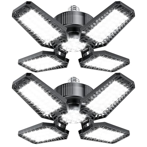 TOPAUBUB 2-Pack 120W 12000LM LED Garage Lights with 4+1 Adjustable Panels, E26/E27 Screw-In Shop Lighting, Daylight 6500K